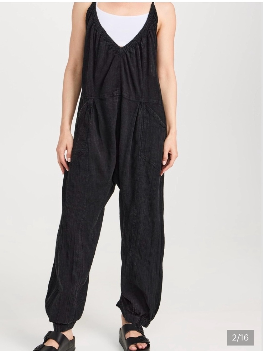 FREE PEOPLE Black V-Neck Relaxed Jumpsuit